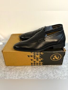 New Thomas & Vine Bishop Men’s Black Leather Loafers Dress Shoes / Size 13